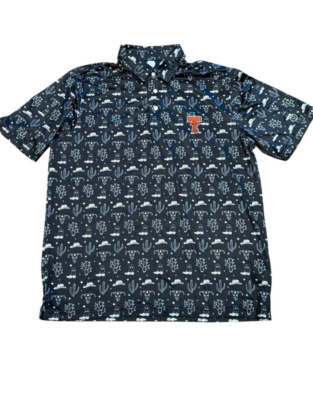 Texas Tech Black Western Print Polo Shirt Mens Size Small by Dark Horse
